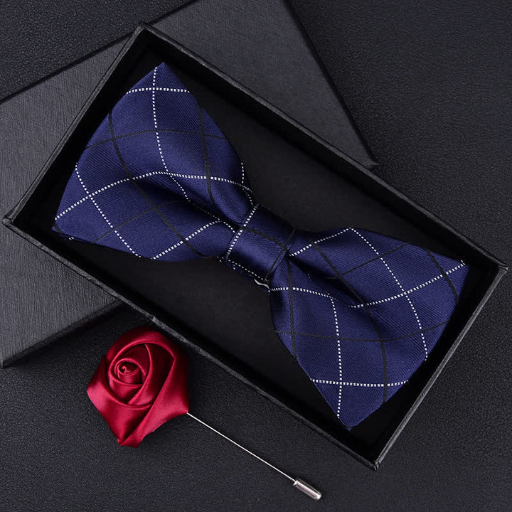 2Pcs Men's British Style Plaid Pattern Bow Tie Set