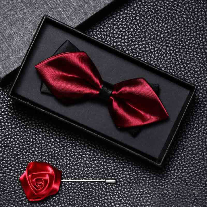 2Pcs Men's Vintage Double Pointy Wedding Bow Tie Set