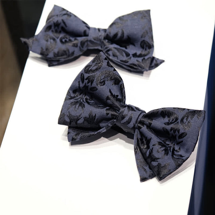 Men's Vintage Dark Blue Jacquard Wedding Bow Tie