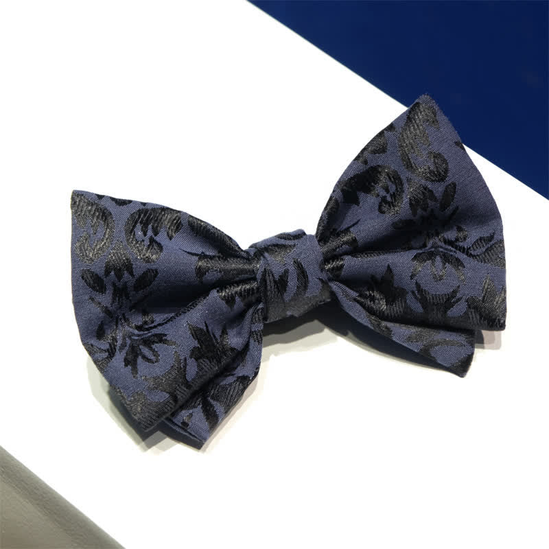 Men's Vintage Dark Blue Jacquard Wedding Bow Tie