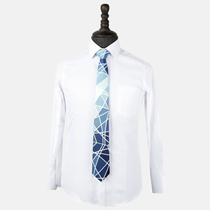 Men's Blue Geometric Printed White Line Necktie