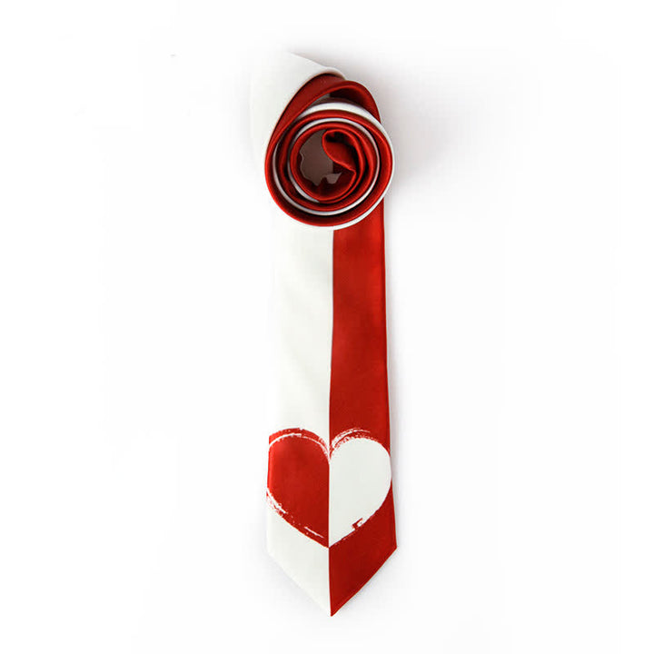 Men's Red & White Contrast Heart Lovers Necktie