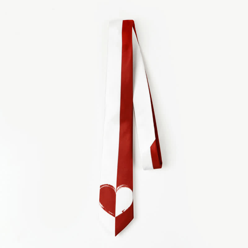 Men's Red & White Contrast Heart Lovers Necktie