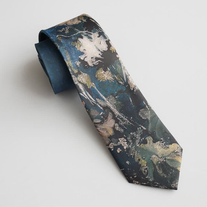 Men's Blue & Green Oil Painting Lotus Leaf Necktie