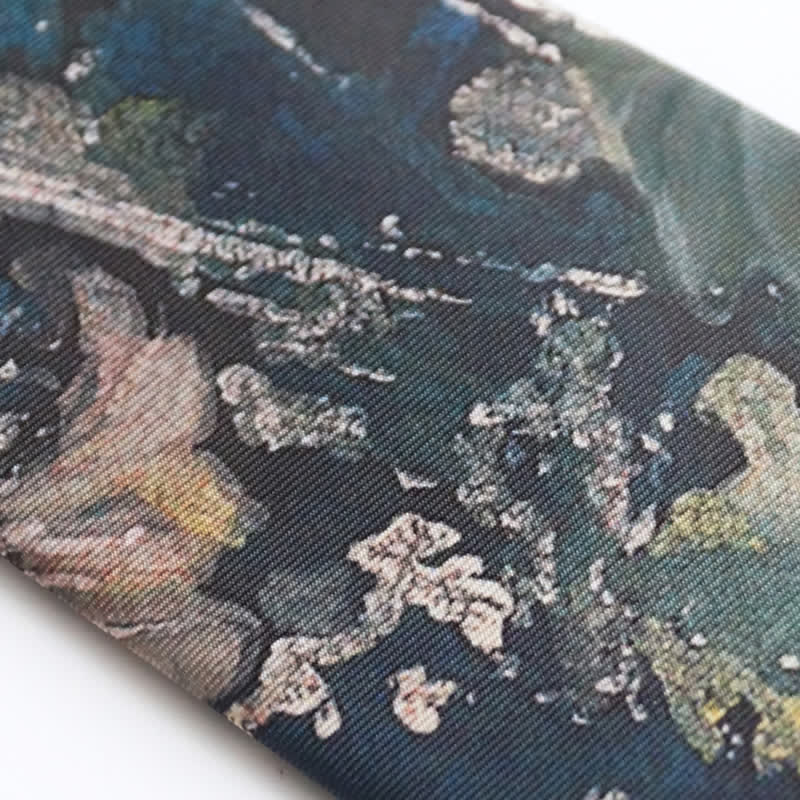 Men's Blue & Green Oil Painting Lotus Leaf Necktie