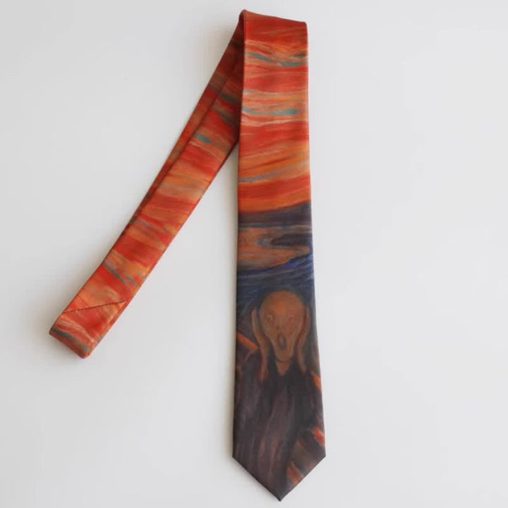 Men's Rust Red The Scream Oil Painting Necktie