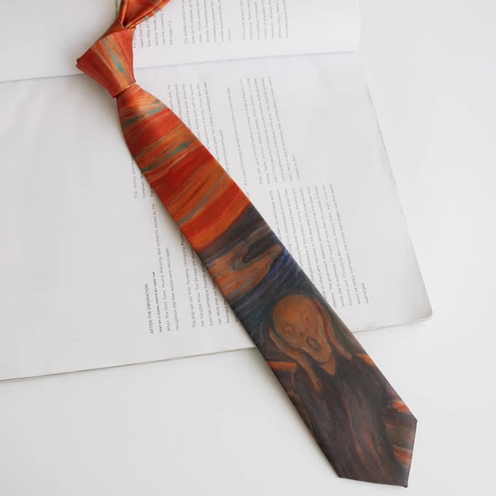 Men's Rust Red The Scream Oil Painting Necktie