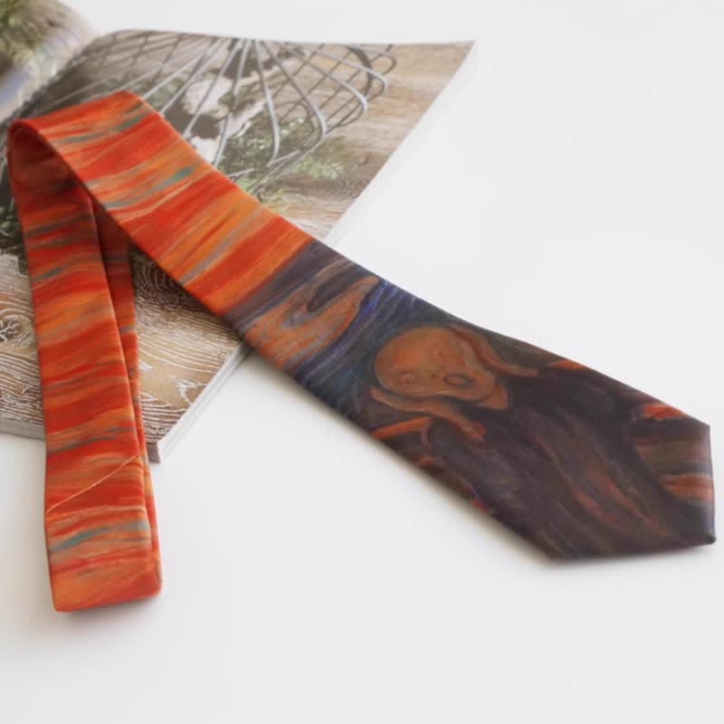 Men's Rust Red The Scream Oil Painting Necktie