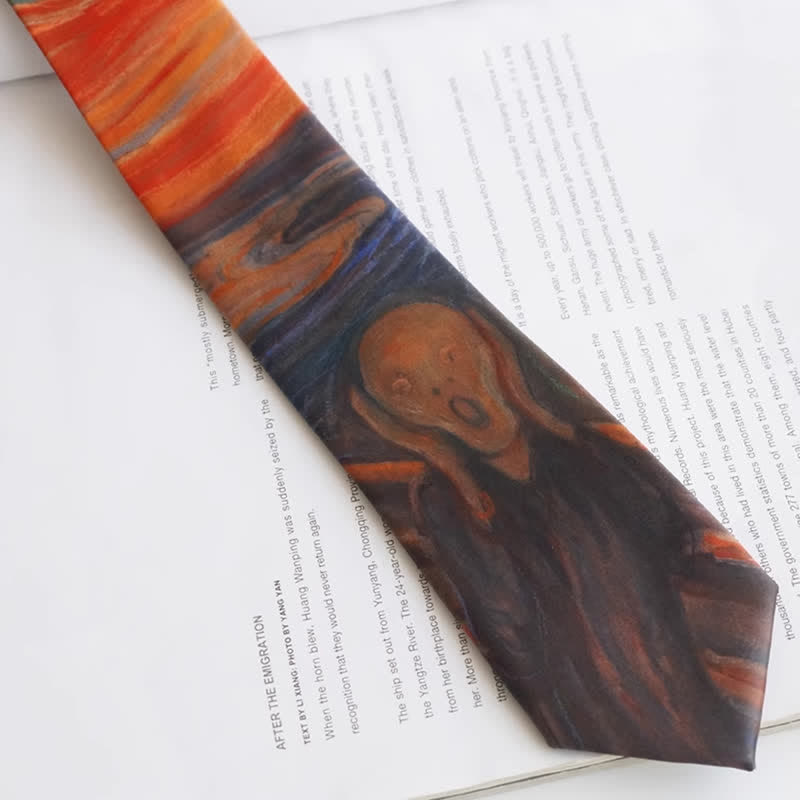 Men's Rust Red The Scream Oil Painting Necktie