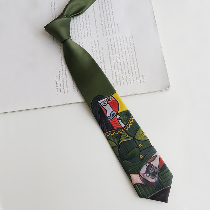 Men's The Lady In Dark Green Oil Painting Necktie