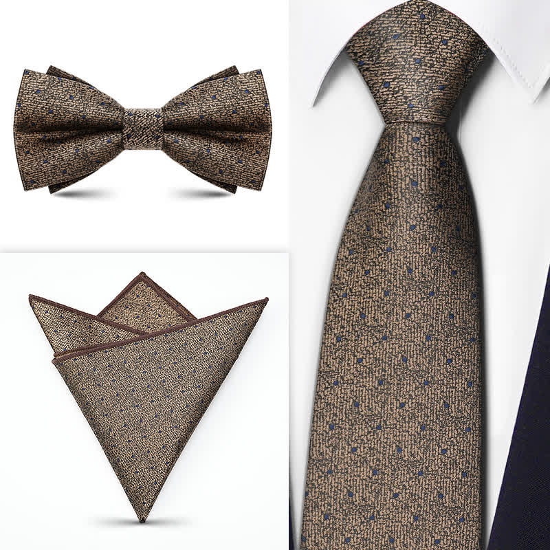 3Pcs Men's Brown Series Paisley BowTie Necktie Set