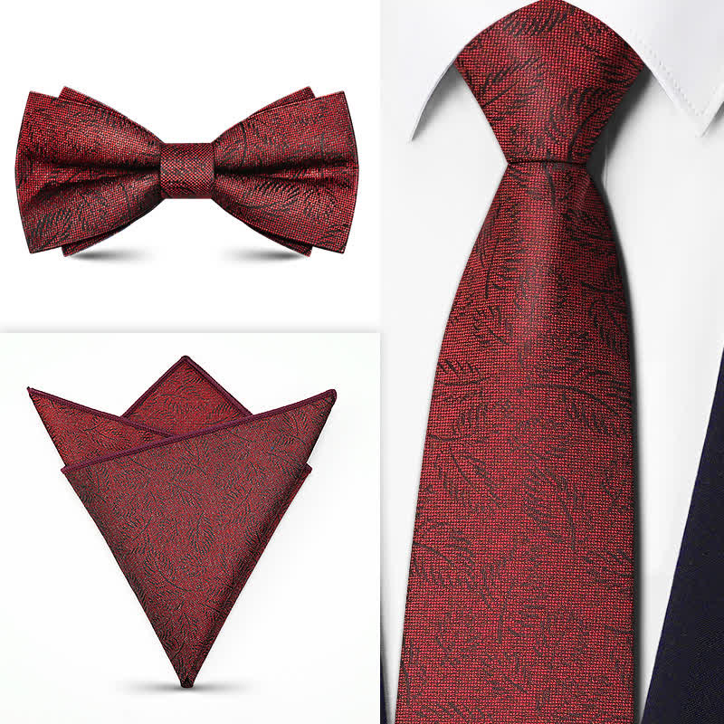 3Pcs Men's Brown Series Paisley BowTie Necktie Set