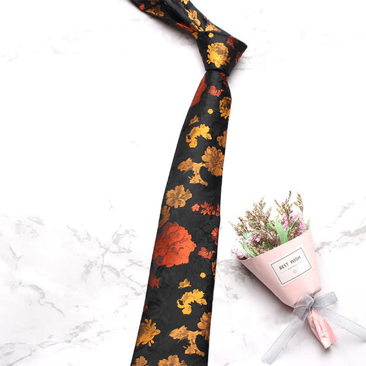 Men's Black & Red Falling Floral Necktie