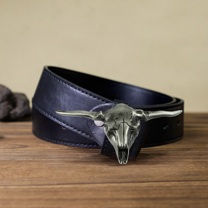 Men's DIY Cool Western Longhorn Bull Buckle Leather Belt