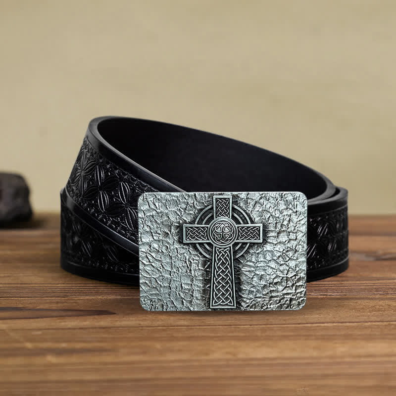 Men's DIY Medievel Style Celtic Cross Buckle Leather Belt