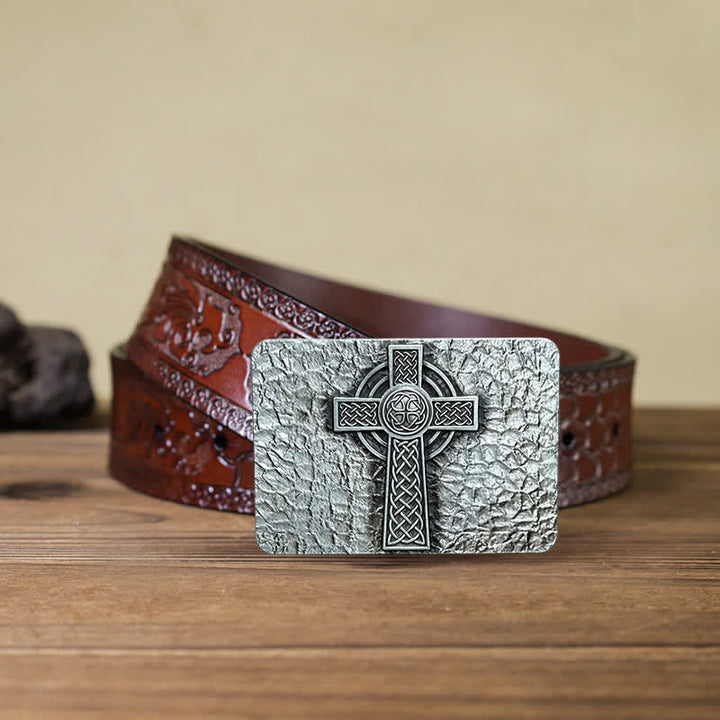 Men's DIY Medievel Style Celtic Cross Buckle Leather Belt