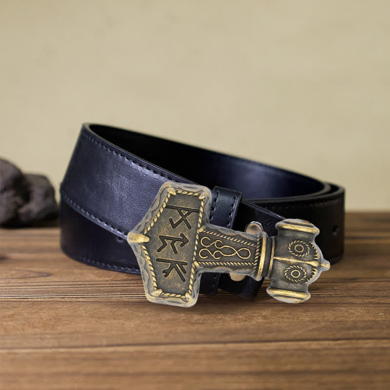 Men's DIY Brutal Viking Hammer Buckle Leather Belt