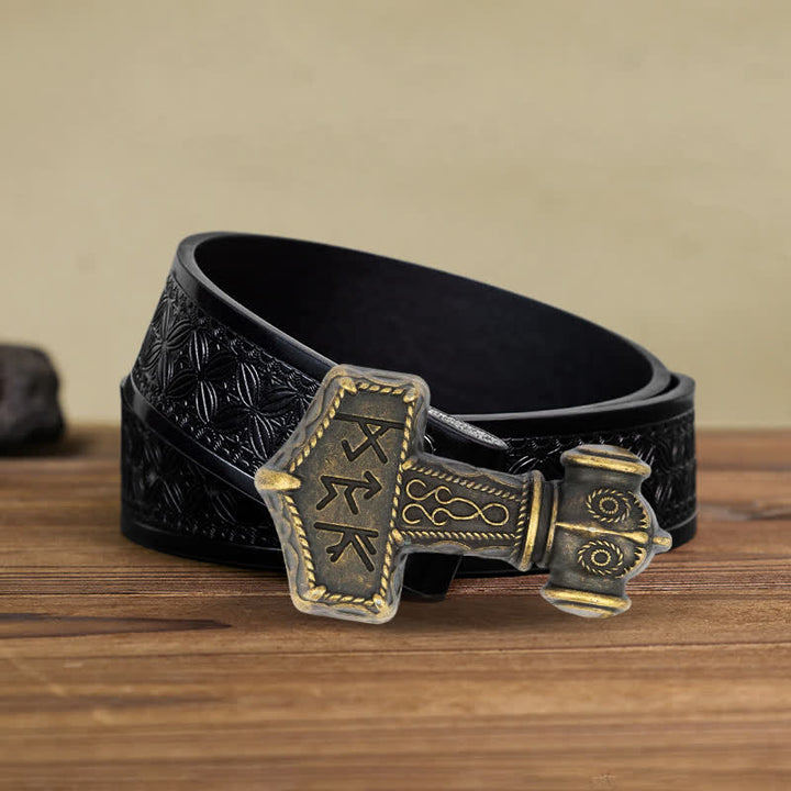 Men's DIY Brutal Viking Hammer Buckle Leather Belt