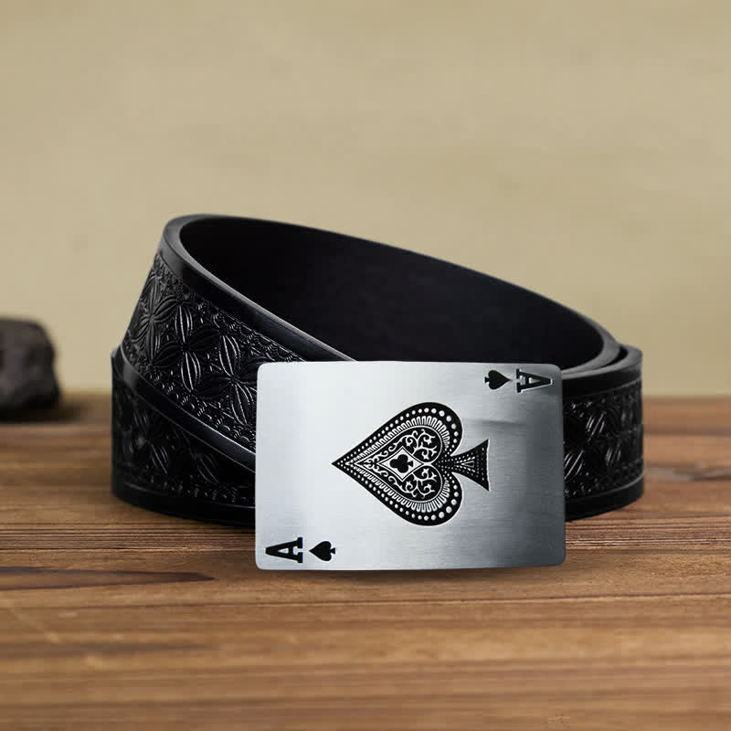 Men's DIY Ace of Spades Buckle Leather Belt