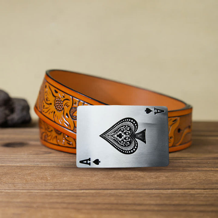 Men's DIY Ace of Spades Buckle Leather Belt