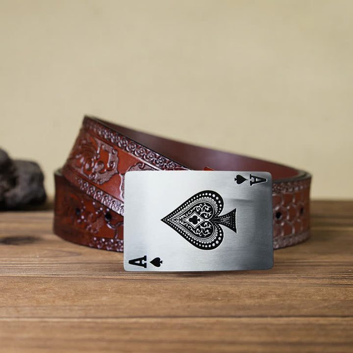 Men's DIY Ace of Spades Buckle Leather Belt