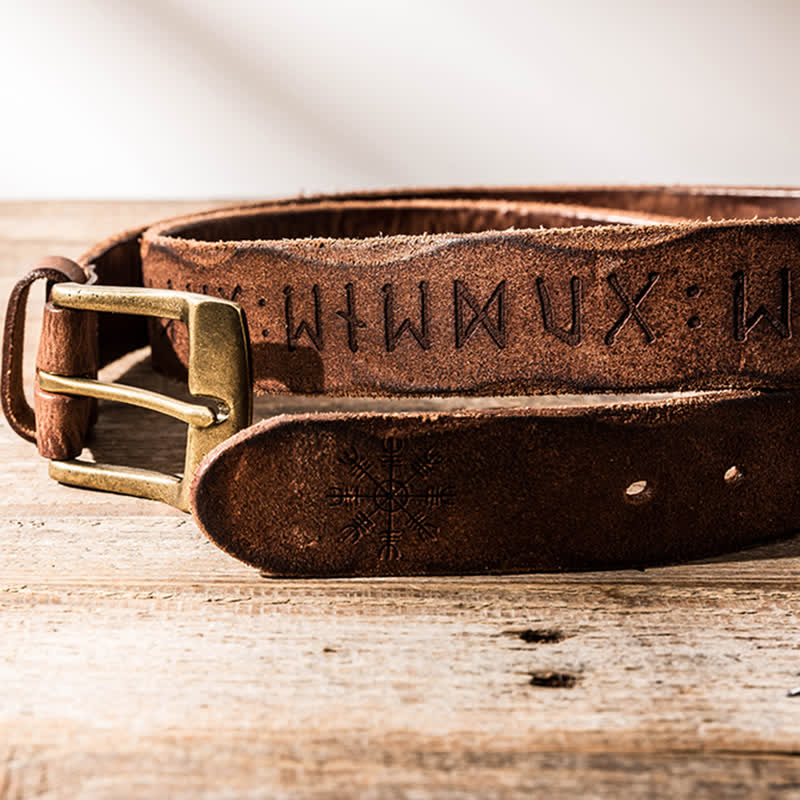 Retro Carved Letter Casual Workwear Leather Belt