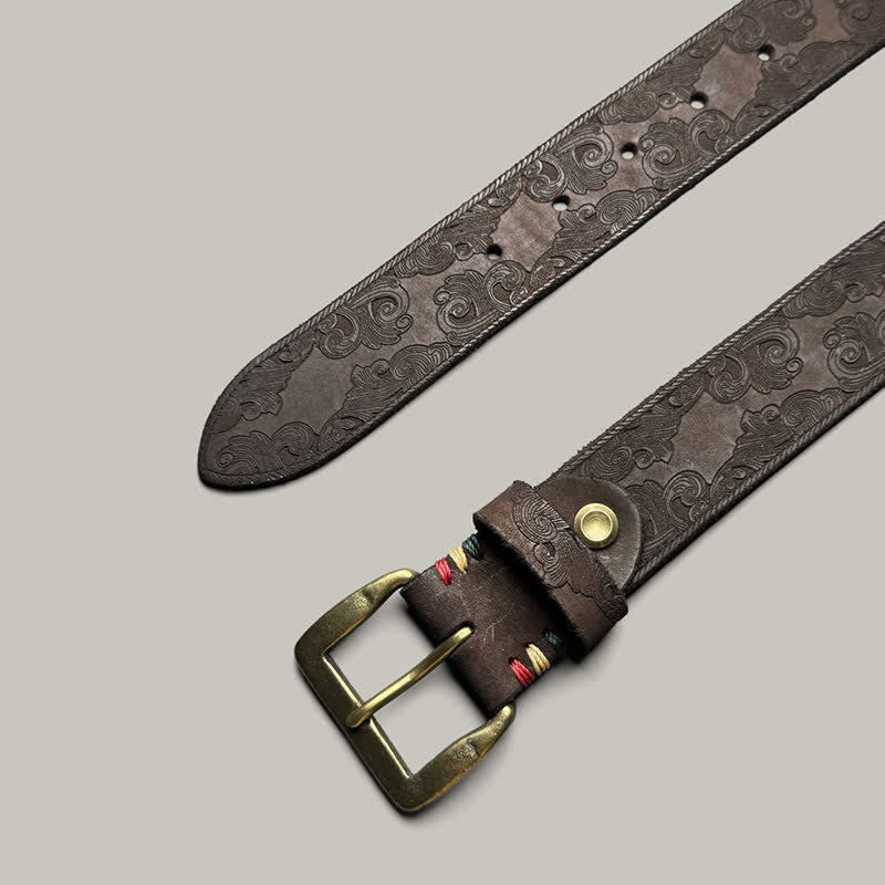 Delicate Vintage Floral Embossed Leather Belt
