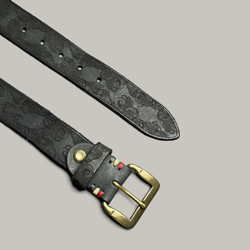 Delicate Vintage Floral Embossed Leather Belt