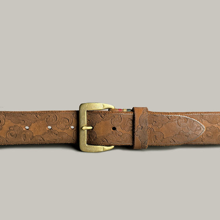 Delicate Vintage Floral Embossed Leather Belt