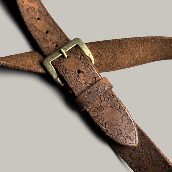 Delicate Vintage Floral Embossed Leather Belt