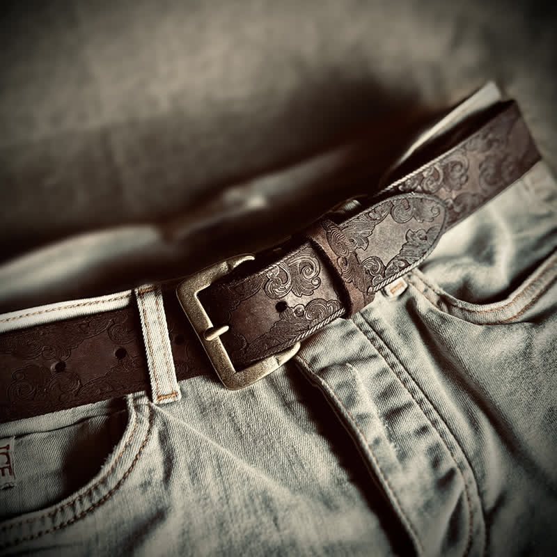 Delicate Vintage Floral Embossed Leather Belt