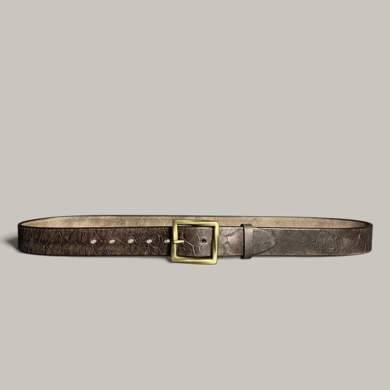 Distressed Cracked Embossed Pattern Strap Leather Belt