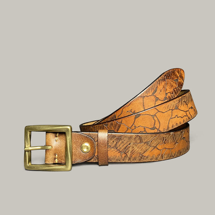 Distressed Cracked Embossed Pattern Strap Leather Belt