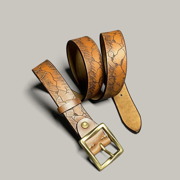 Distressed Cracked Embossed Pattern Strap Leather Belt