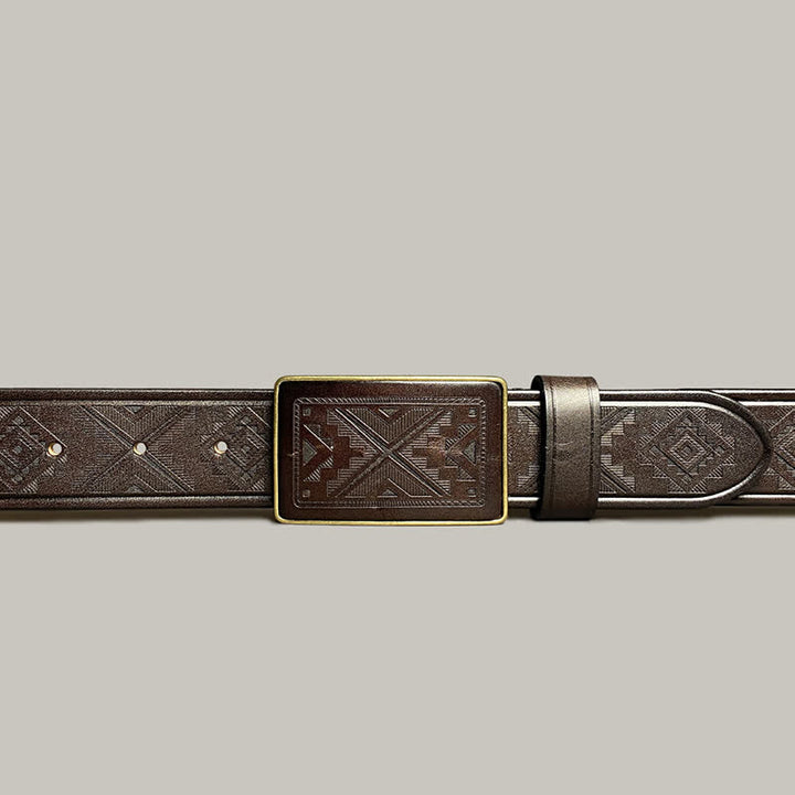 Engraving Diamond Pattern Square Buckle Leather Belt