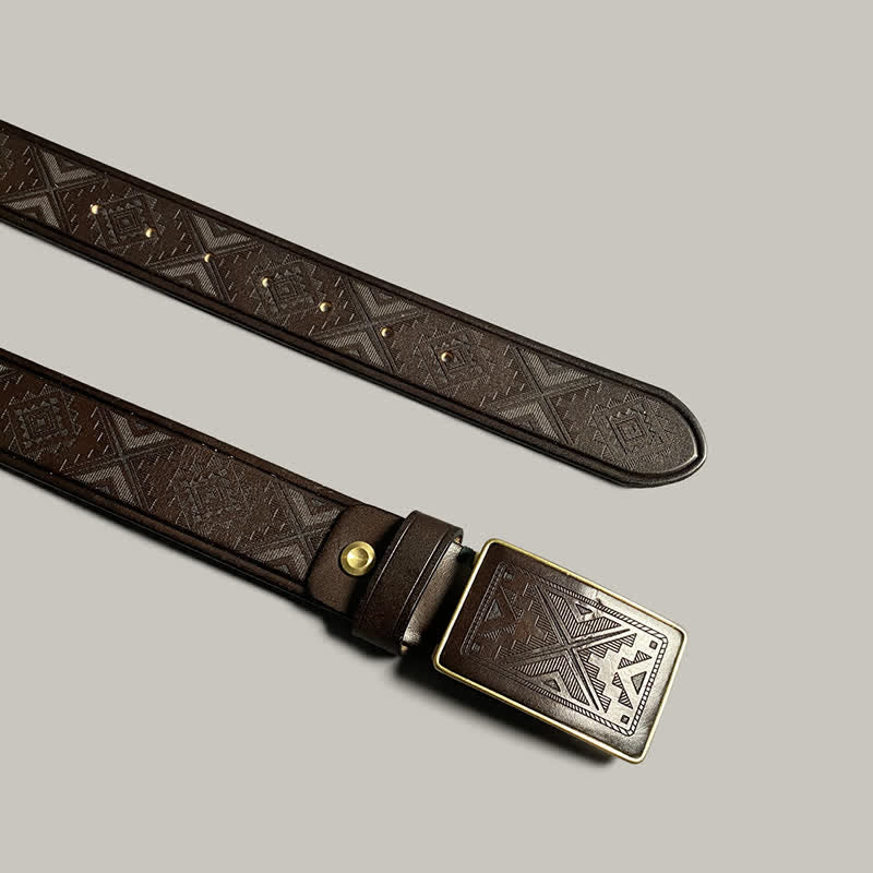 Engraving Diamond Pattern Square Buckle Leather Belt