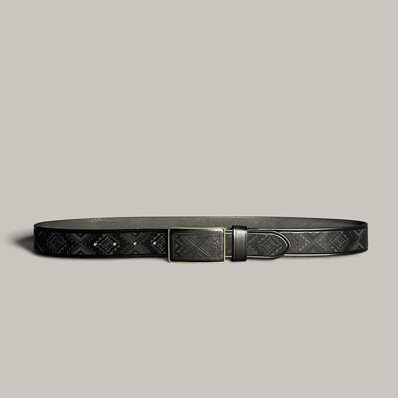 Engraving Diamond Pattern Square Buckle Leather Belt