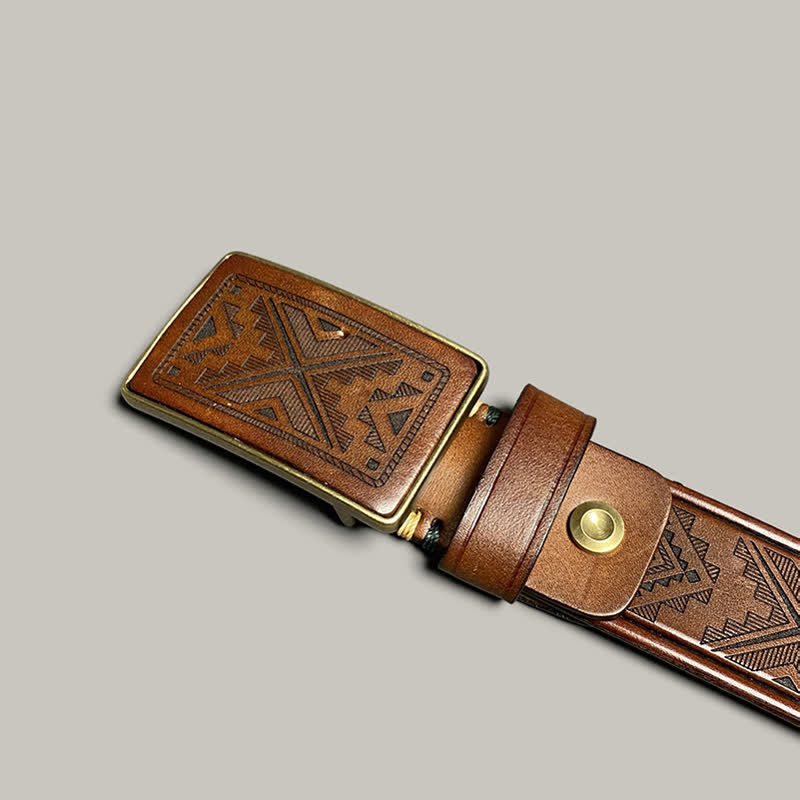 Engraving Diamond Pattern Square Buckle Leather Belt