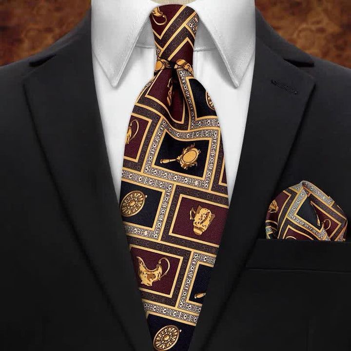 Men's Brown & Gold Magic Lamp Print Necktie