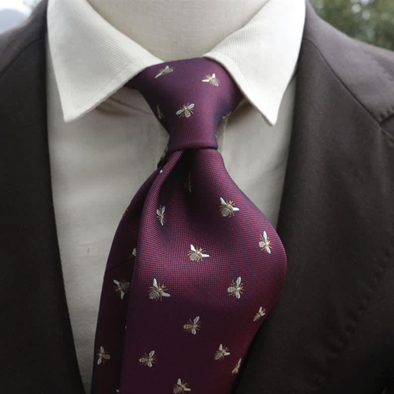 Men's Cute Honey Bee Casual Motifs Necktie - Burgundy - image 0