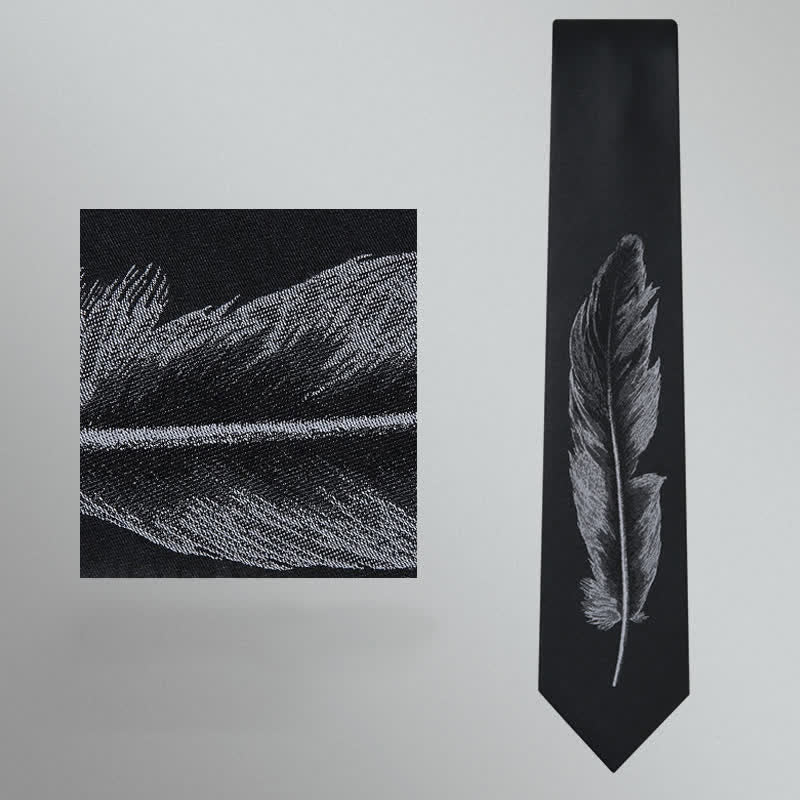 Men's Black & Gray Angel Feather Pattern Necktie