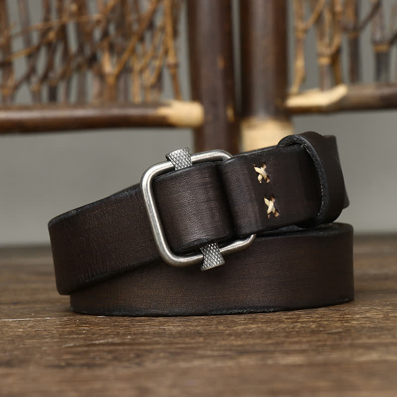 Retro Distressed Adjustable Smooth Buckle Leather Belt