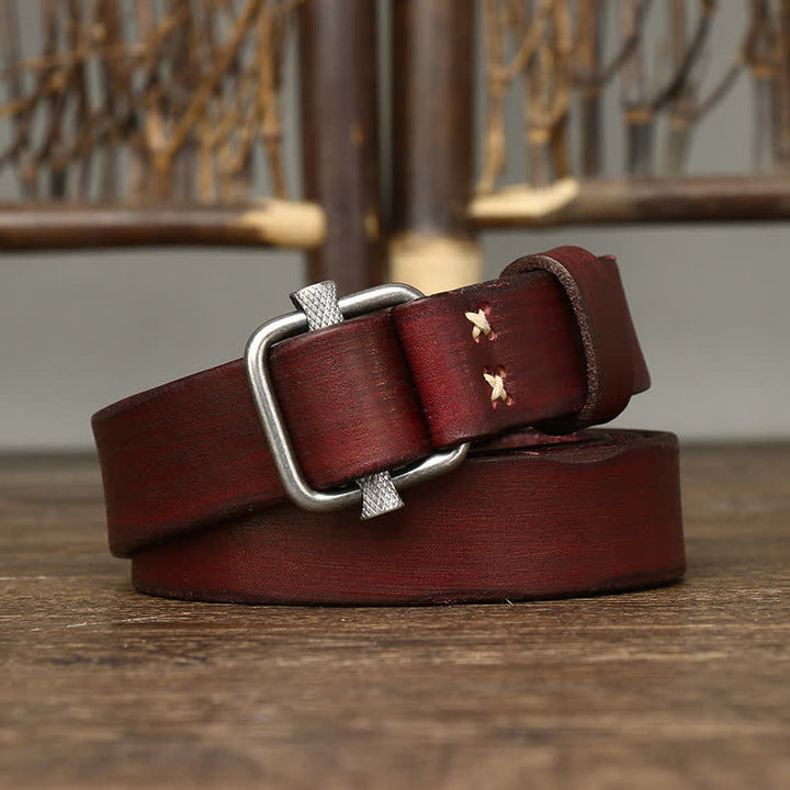 Retro Distressed Adjustable Smooth Buckle Leather Belt