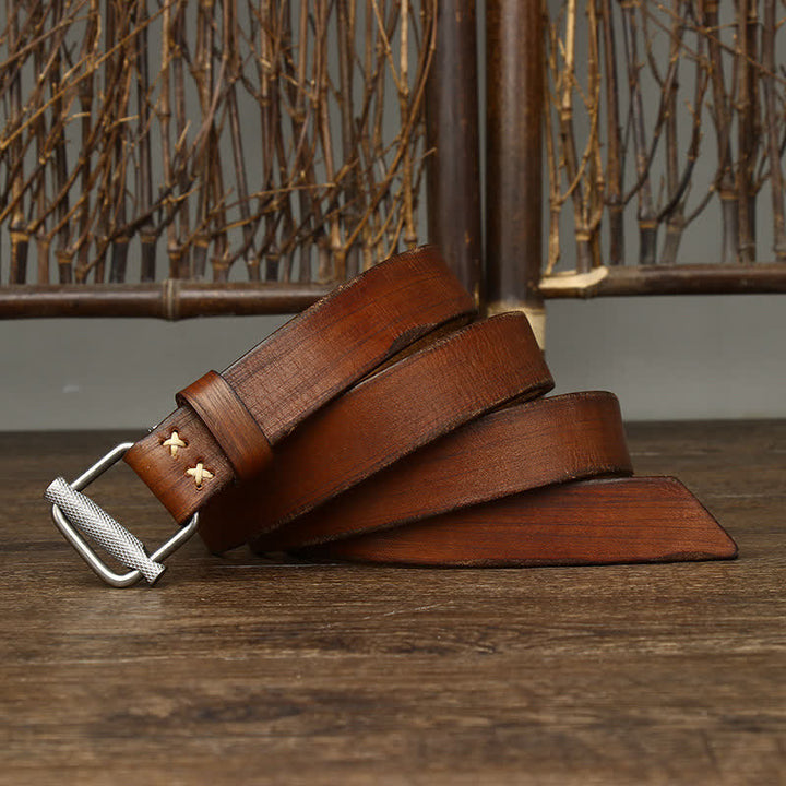 Retro Distressed Adjustable Smooth Buckle Leather Belt