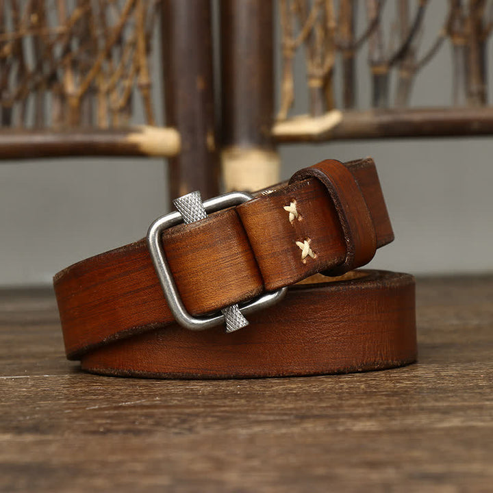 Retro Distressed Adjustable Smooth Buckle Leather Belt