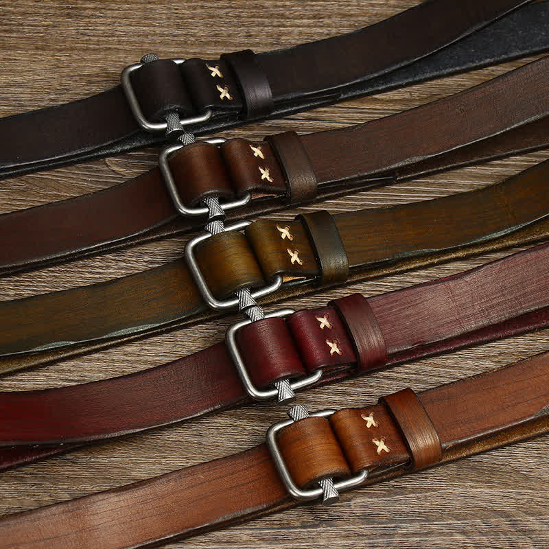 Retro Distressed Adjustable Smooth Buckle Leather Belt