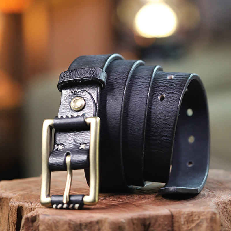 Hand-Made Sewing Retro Jeans Genuine Leather Belt