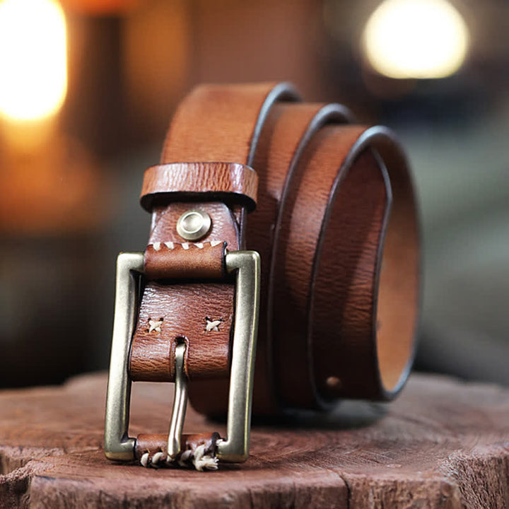 Hand-Made Sewing Retro Jeans Genuine Leather Belt