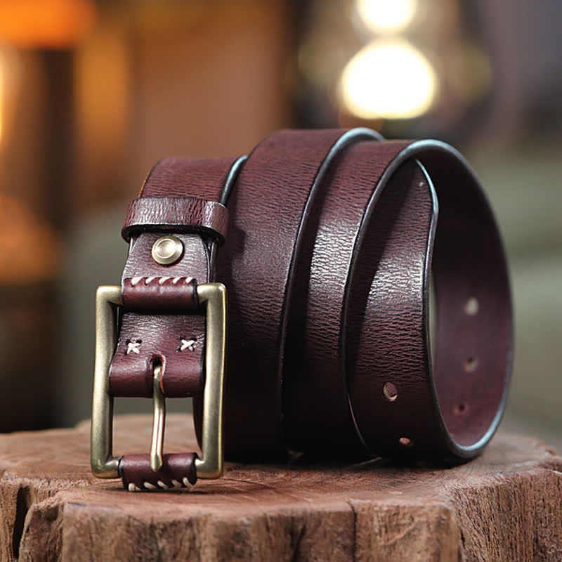 Hand-Made Sewing Retro Jeans Genuine Leather Belt