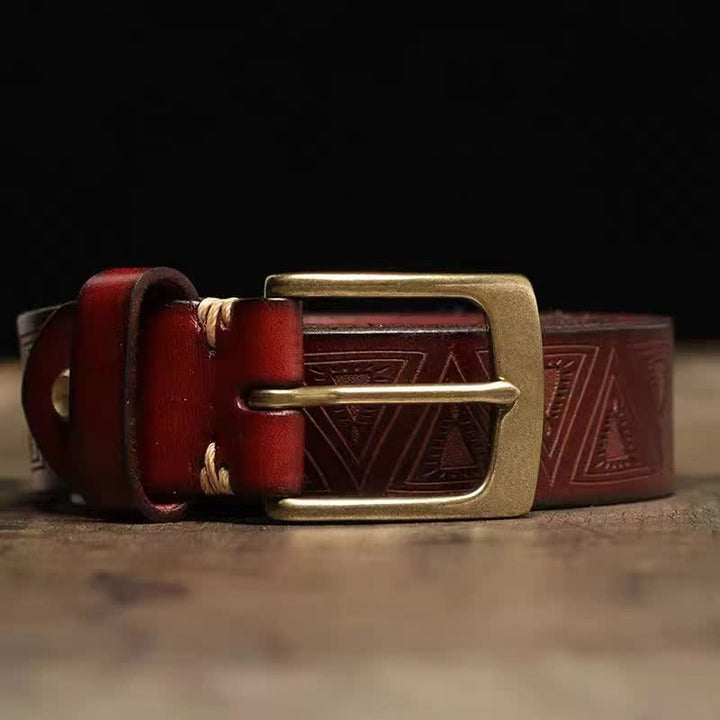 Western Triangular Embossed Pattern Leather Belt